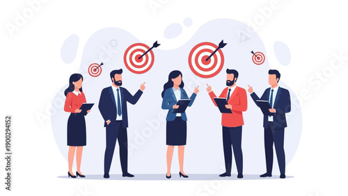 Business team aiming for success with targets and goals illustration
