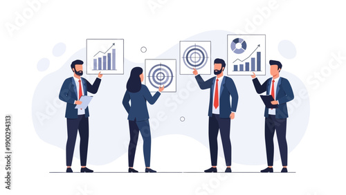 Business Team Analyzing Growth Charts and Targets