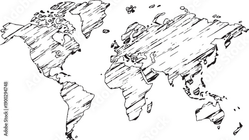 map hand drawn world continents line art for education