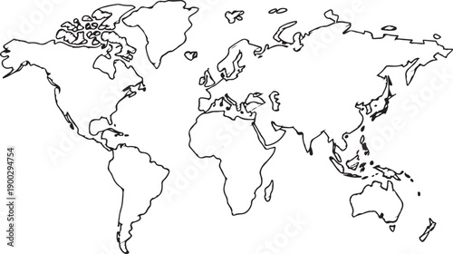map simplified world outline with diagonal hatching texture