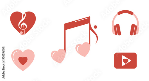 Music Icons with Hearts and Headphones.