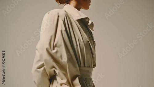 Elegant Fashion Portrait of a Model in Neutral Outfit Against Minimalistic Background