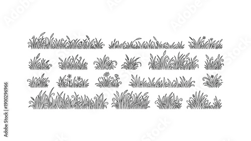 Hand drawn grass tuft collection set vector illustration graphic texture isolated on white background for nature garden design element