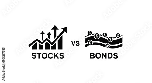 Stocks versus bonds financial comparison shown in a graphic silhouette