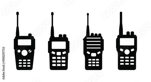 Four walkie talkie icons in black a striking silhouette