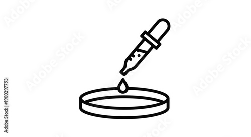 A black linear graphic of a dropper over a petri dish silhouette