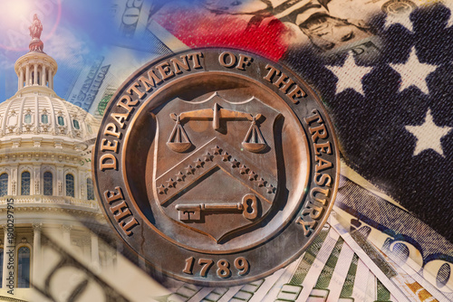 Foto Government finance concept with Treasury seal, U