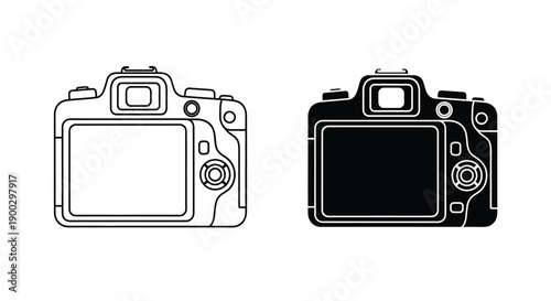 Two camera outlines one white and one black in a graphic silhouette