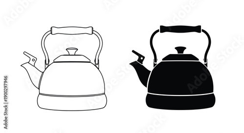 Two kettle illustrations one light and one dark a striking silhouette