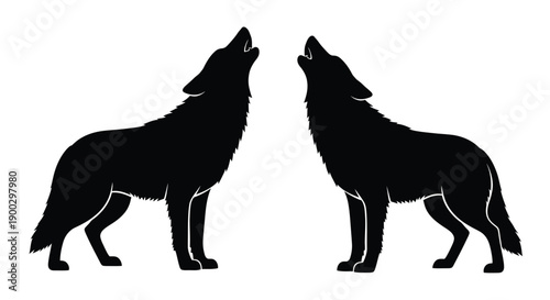 Two howling wolves facing each other a striking black silhouette