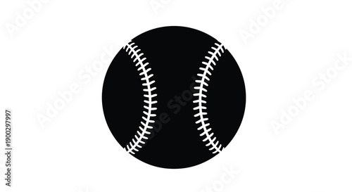 A detailed black silhouette of a baseball with stitching