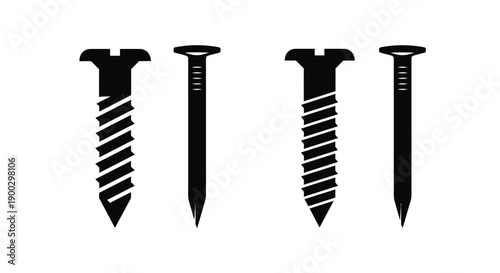 A collection of various screws and nails in black silhouette