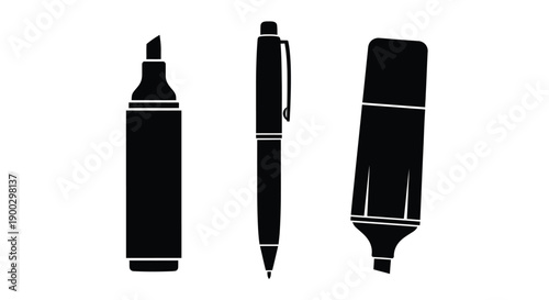 Stationery items arranged in a row black graphic silhouette