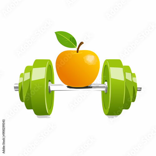 Jabłko na sztandze z ciężarami – zdrowe odżywianie, fitness, dieta i aktywny styl życia.