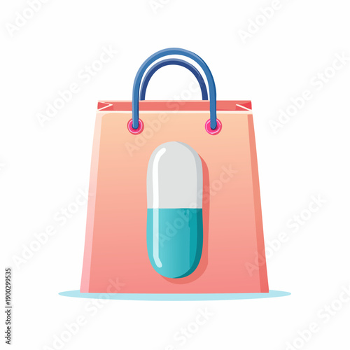 Torba zakupowa z kapsułką leku – apteka internetowa, zakupy leków, recepta i e‑handel farmaceutyczny.