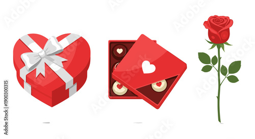 Red Gift Box Rose Chocolate Illustration.