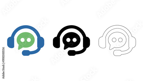 collection of chat headset icons in different colors, representing live chat support and customer service. The icons are