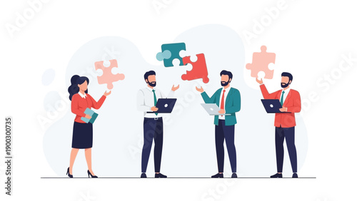 Business Team Collaboration Solving Puzzle Pieces for Project Success