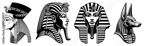 Set of ancient Egyptian historical figures and mythological symbols