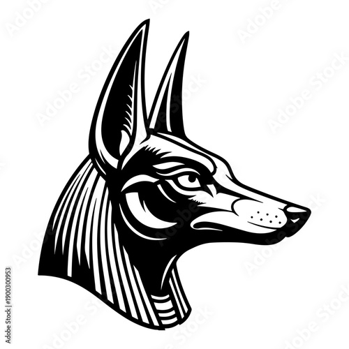 Detailed profile illustration of the ancient Egyptian god Anubis