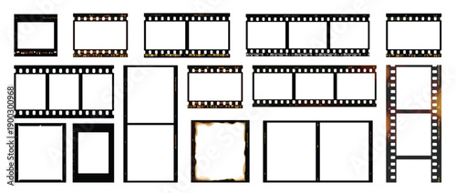 Film Strip Vector Illustration Set with Photo Negative Frame and Cinema Tape Border for Movie Production Graphic Design Isolated on White Background