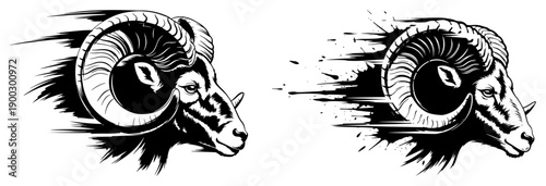 Aggressive ram head mascot with speed lines and grunge effects