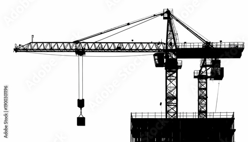 Silhouette of Construction Crane Lifting Load
