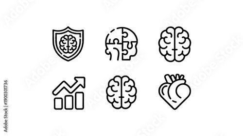 Set of icons representing brain functions and body