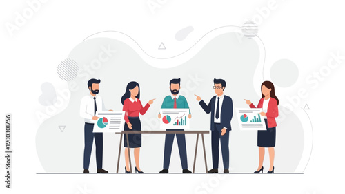 Business Team Presenting Data Charts and Graphs in Meeting