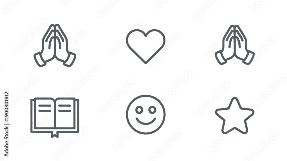 Fototapeta premium An artistic design with hands clasped in prayer, a heart, a book, an emoji, and a star.