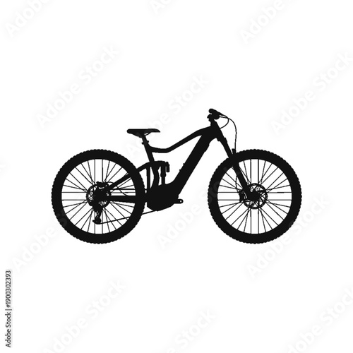 Silhouette of Modern Mountain Bike: A sleek black silhouette of a modern mountain bike, perfectly poised against a backdrop, embodies adventure and the thrill of off-road cycling.
