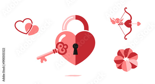 Red Heart Shaped Lock with Key.