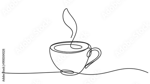 Minimalist line drawing of a steaming hot cup of coffee or tea