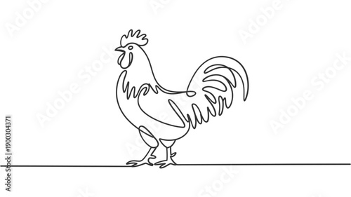 Minimalist line drawing of a proud rooster in a single continuous stroke