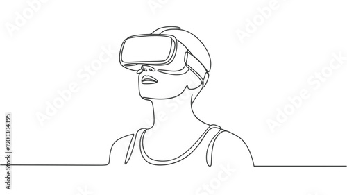 Line drawing of a person wearing virtual reality goggles