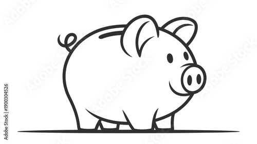 Simple black and white illustration of a cartoon pig facing right
