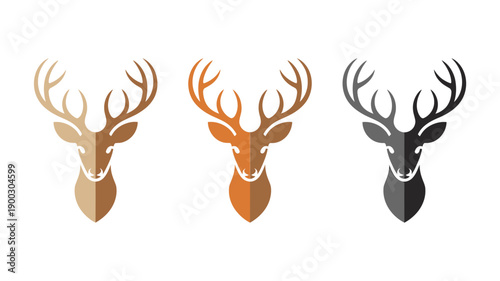 Stylized deer head illustrations in varying autumnal color schemes