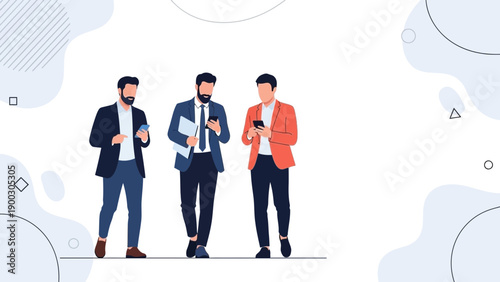 Businessmen Using Smartphones, Teamwork, Digital Connection, Modern Office Life