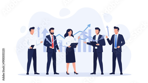 Diverse business team analyzing growth charts, strategy, teamwork, success