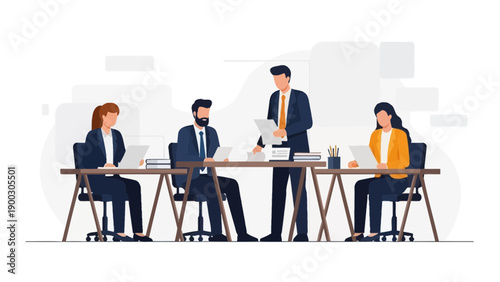 Diverse business team collaborating in modern office meeting, brainstorming ideas, planning strategy