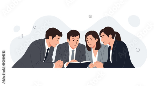 Diverse business team collaborating on a project, discussing a document.