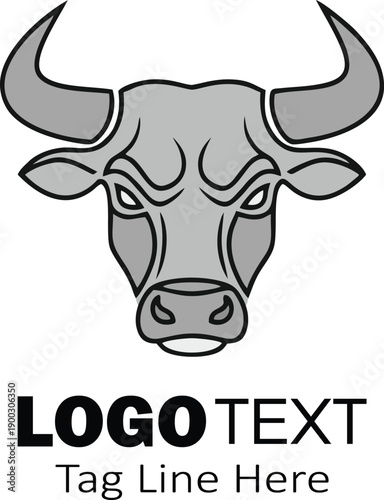 Clean gray bull head outline mascot logo with modern minimalist style. Perfect for finance brands, sports teams, agriculture identity, and strong business branding.