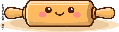 Cute kawaii kitchen rolling pin character vector illustration isolated on white background.