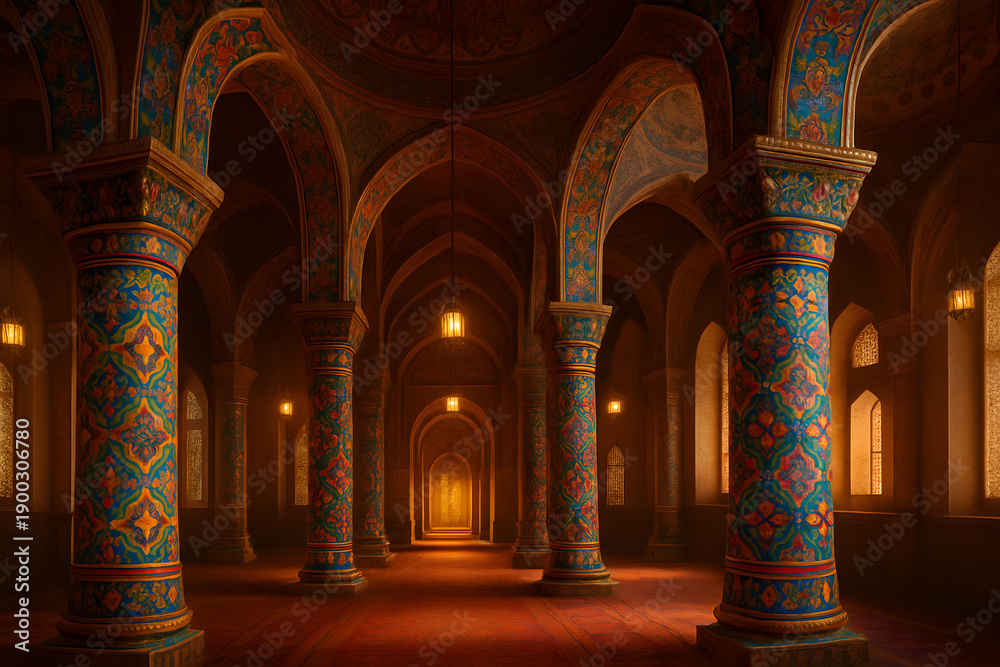Obraz premium A majestic interior of an ancient building intricately decorated arches and columns