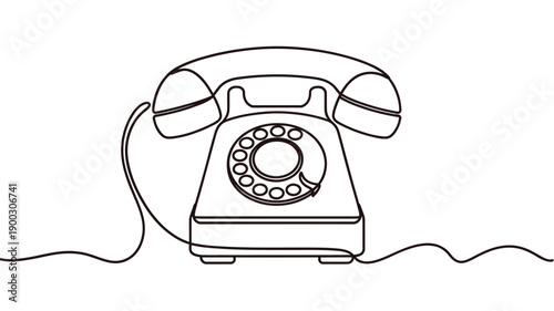 Simple line drawing of a vintage rotary telephone on a white background
