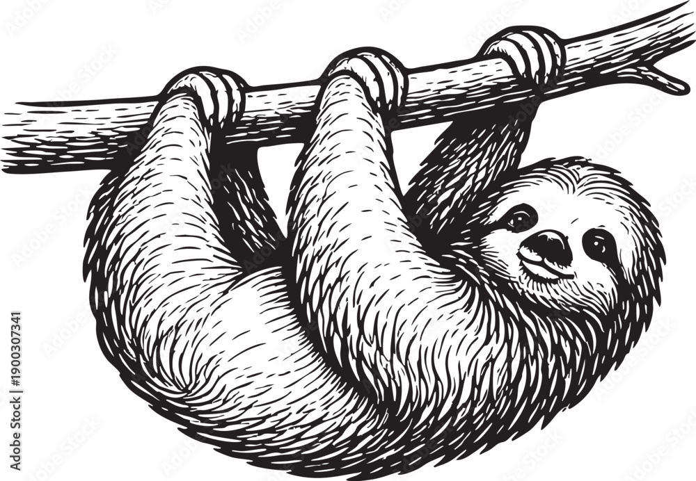 Fototapeta premium Pygmy sloth Panama mangrove forest hanging conservation illustration for wildlife education and eco packaging