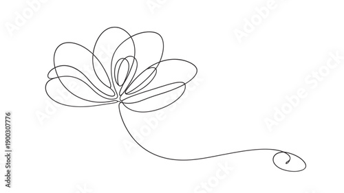Minimalist line art illustration of a delicate flower with a flowing stem