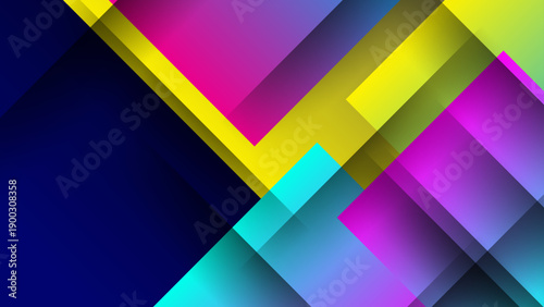 Abstract geometric design with layered colorful shapes and shadows. Suitable for backgrounds, marketing materials, and modern graphic designs.