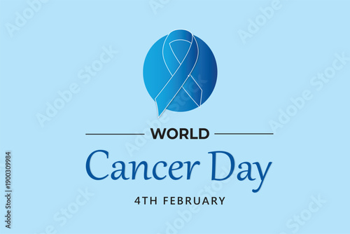 world cancer day awareness poster with blue ribbon medical health design february 4