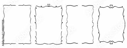 Decorative Heart and Star Frame Borders in Hand-Drawn Style for Invitations and Crafts